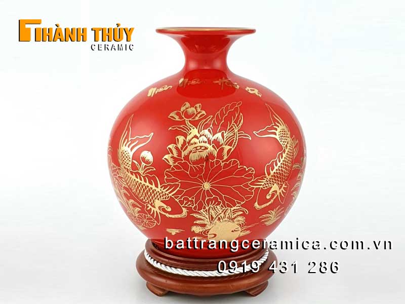 Bình hút lộc đỏ vàng 24k 25cm quà tặng phong thủy hút tài lộc 