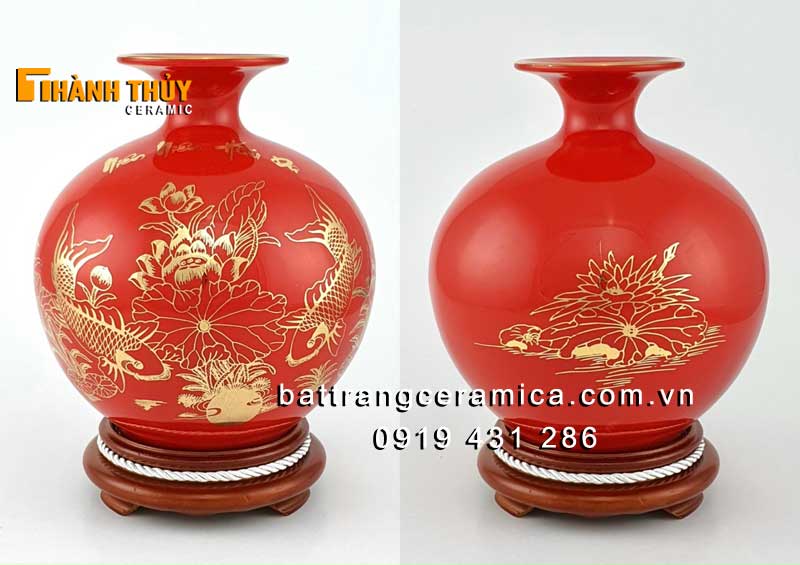 Bình hút lộc đỏ vàng 24k 25cm quà tặng phong thủy hút tài lộc