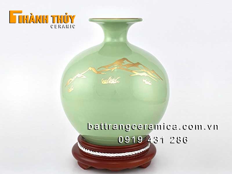 Bình hút lộc xanh ngọc 25cm vẽ vàng 24k hút tài lộc may mắn