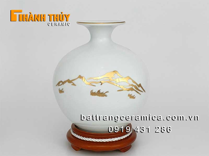 Bình hút lộc Mã đáo thành công 25cm gốm sứ Bát Tràng vàng 24k
