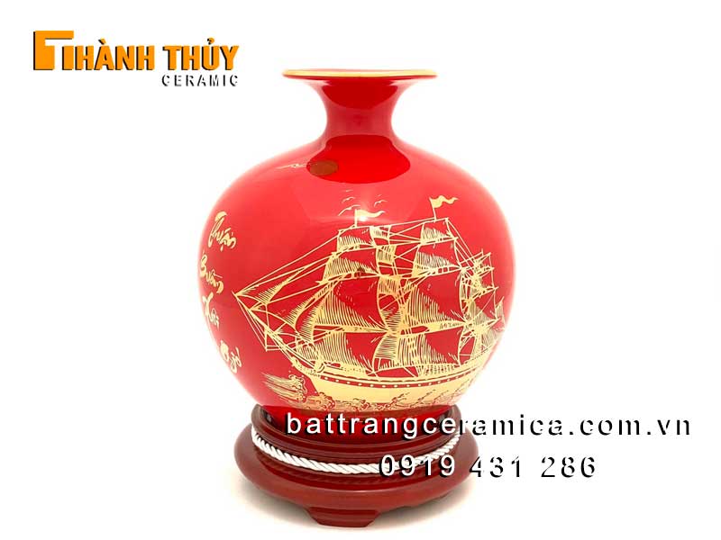 Bình gốm đỏ Thuận buồm xuôi gió 25cm quà tặng phong thủy