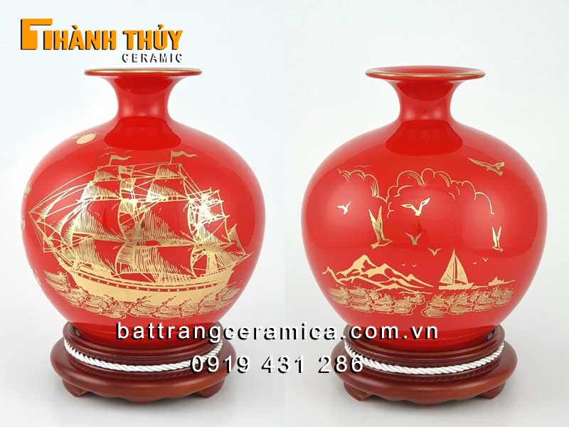 Bình gốm đỏ Thuận buồm xuôi gió 25cm quà tặng phong thủy