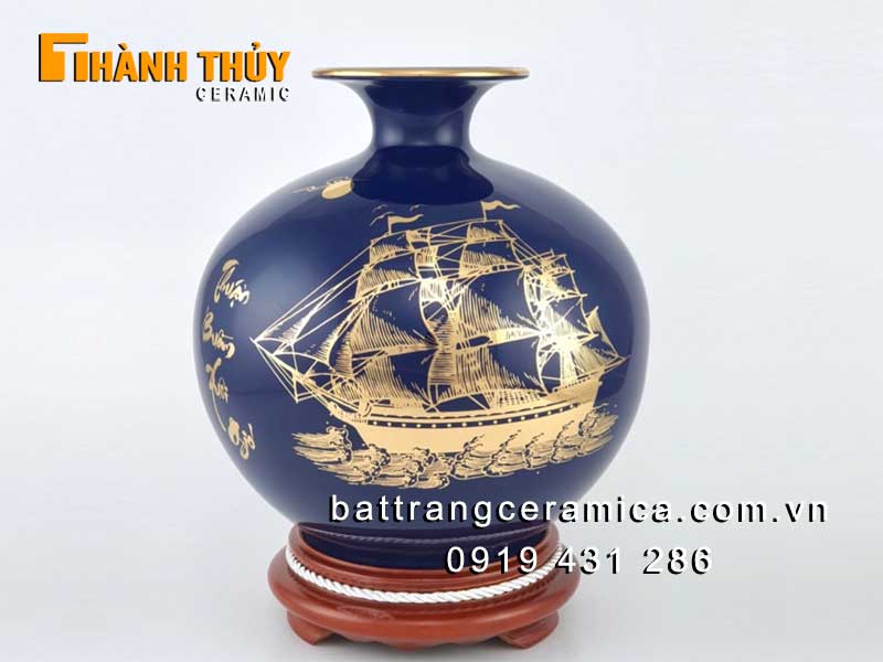 Bình gốm hút tài lộc thuận buồm xuôi gió 25cm phong thủy đẹp 