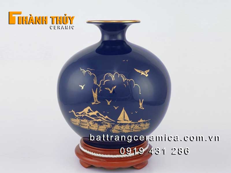 Bình gốm hút tài lộc thuận buồm xuôi gió 25cm phong thủy đẹp