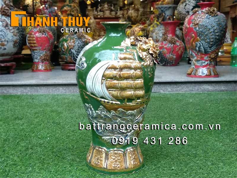 Mai bình tích lộc xanh ngọc lục bảo vẽ vàng sang trọng