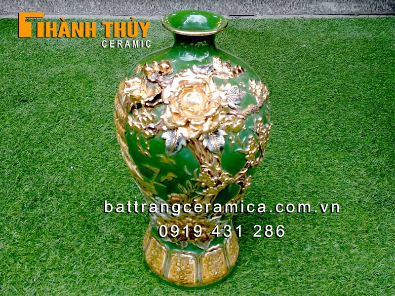 Mai bình tích lộc xanh ngọc lục bảo vẽ vàng sang trọng