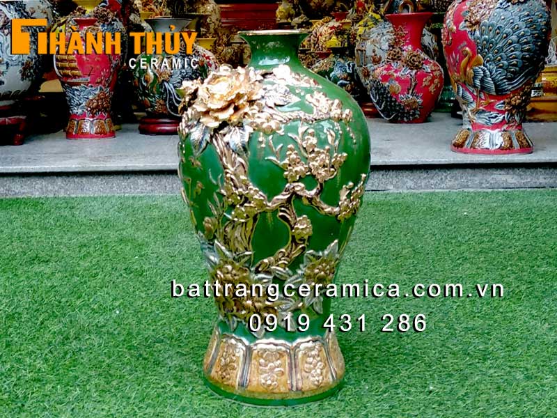 Mai bình tích lộc xanh ngọc lục bảo vẽ vàng sang trọng