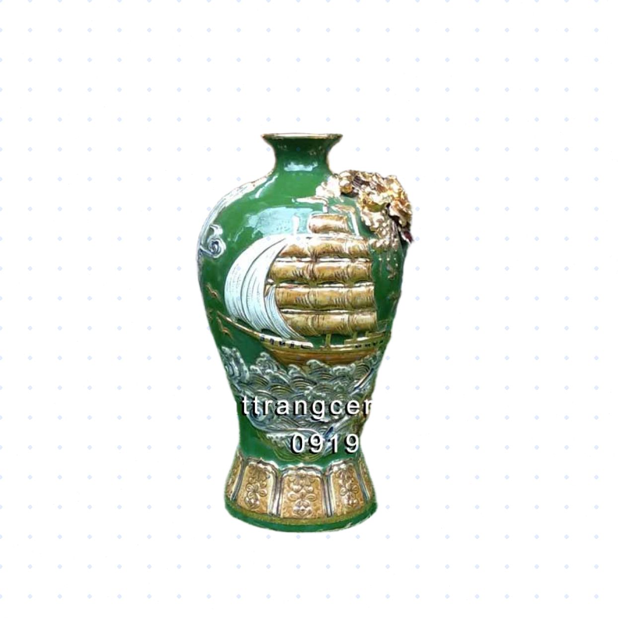 Mai bình tích lộc xanh ngọc lục bảo vẽ vàng sang trọng 