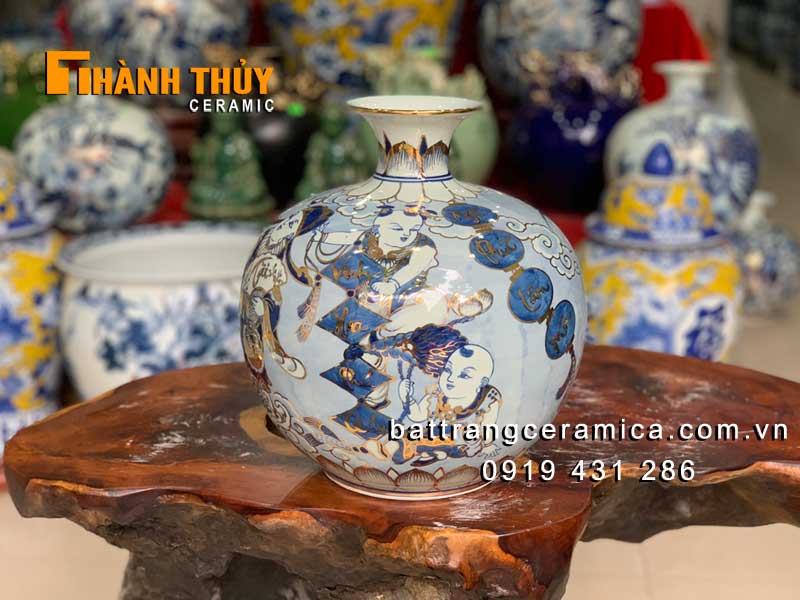 Bình hút lộc Ngũ Phúc Lâm Môn vẽ vàng 24k cao cấp Bát Tràng