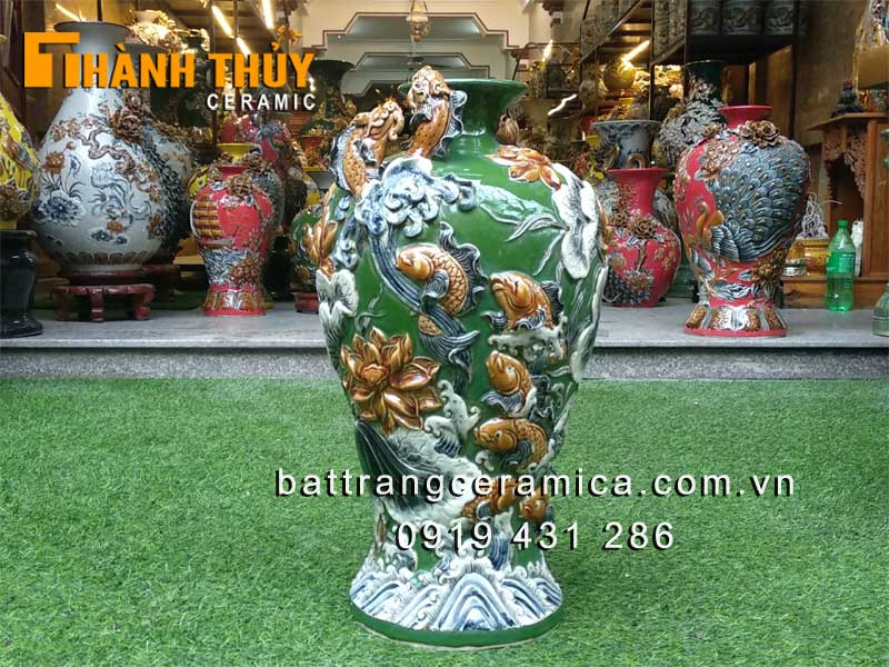 Mai bình tích lộc cá chép hóa rồng 55cm gốm sứ cao cấp phong thủy 
