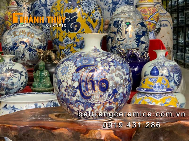 Bình hút lộc Phúc Lộc Thọ ngàn hoa 30cm trang trí may mắn