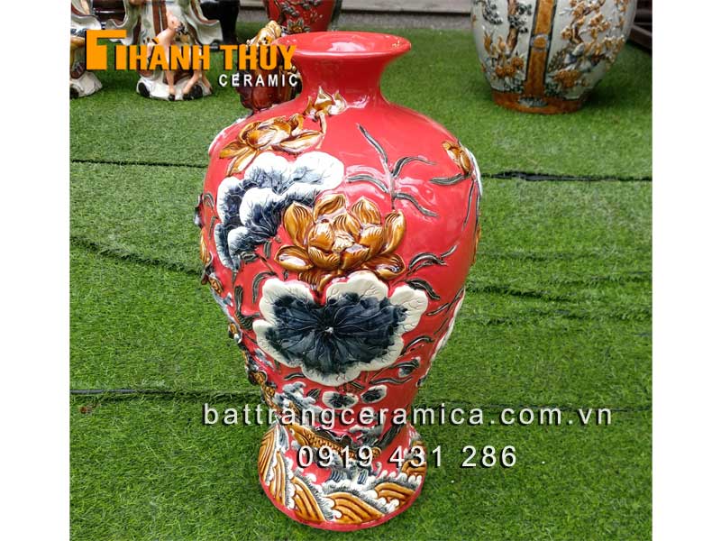 Mai bình tích lộc đỏ cá chép hóa rồng sứ Bát Tràng giá tốt Mai bình tích lộc đỏ cá chép hóa rồng sứ Bát Tràng giá tốt