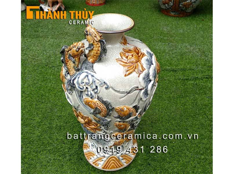 Mai bình tích lộc Sen Cá men rạn 52 cm sứ Bát Tràng cao cấp giá tốt Mai bình tích lộc Sen Cá men rạn 52 cm sứ Bát Tràng cao cấp giá tốt