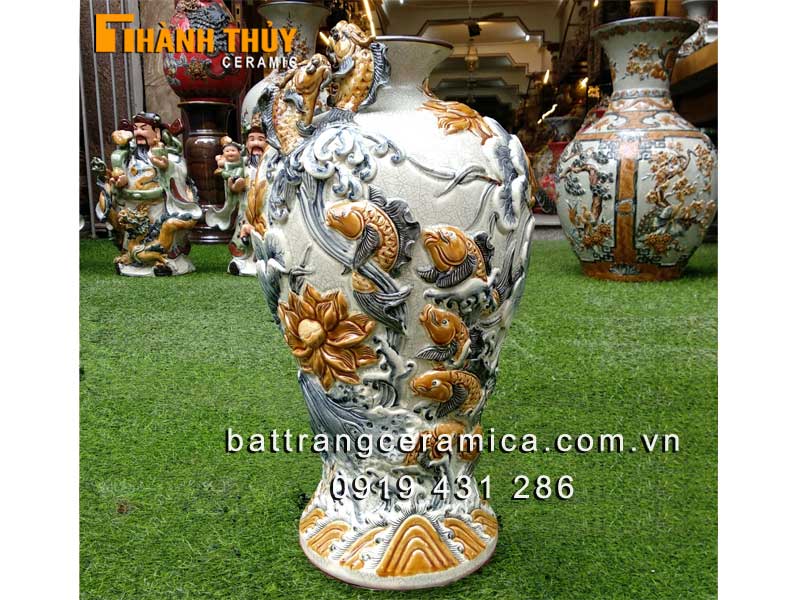 Mai bình tích lộc Sen Cá men rạn 52 cm sứ Bát Tràng cao cấp giá tốt Mai bình tích lộc Sen Cá men rạn 52 cm sứ Bát Tràng cao cấp giá tốt