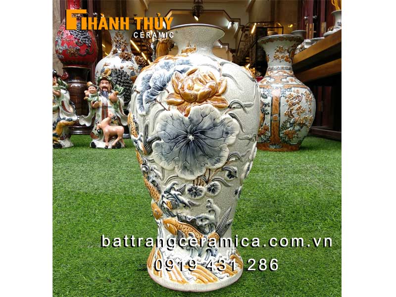 Mai bình tích lộc Sen Cá men rạn 52 cm sứ Bát Tràng cao cấp giá tốt Mai bình tích lộc Sen Cá men rạn 52 cm sứ Bát Tràng cao cấp giá tốt