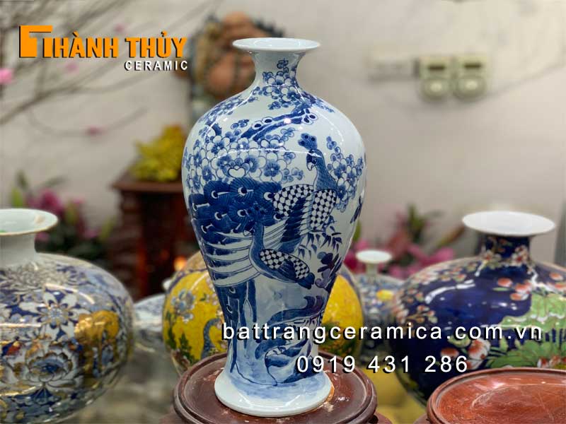 Mai bình tích lộc chim Công hoa đào cao cấp Bát Tràng đẹp sang