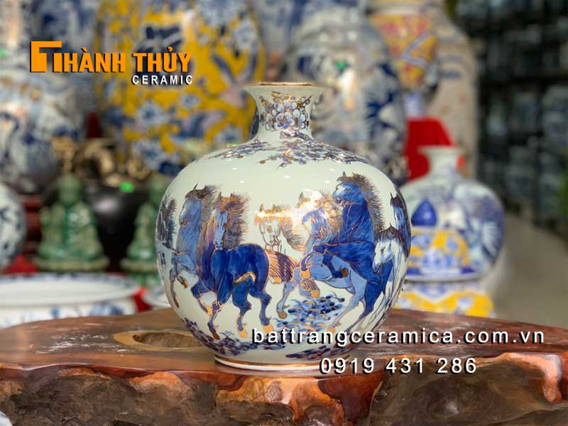 Bình hút lộc Bát Mã vàng 24k cao 30cm quà tặng phong thủy giá tốt