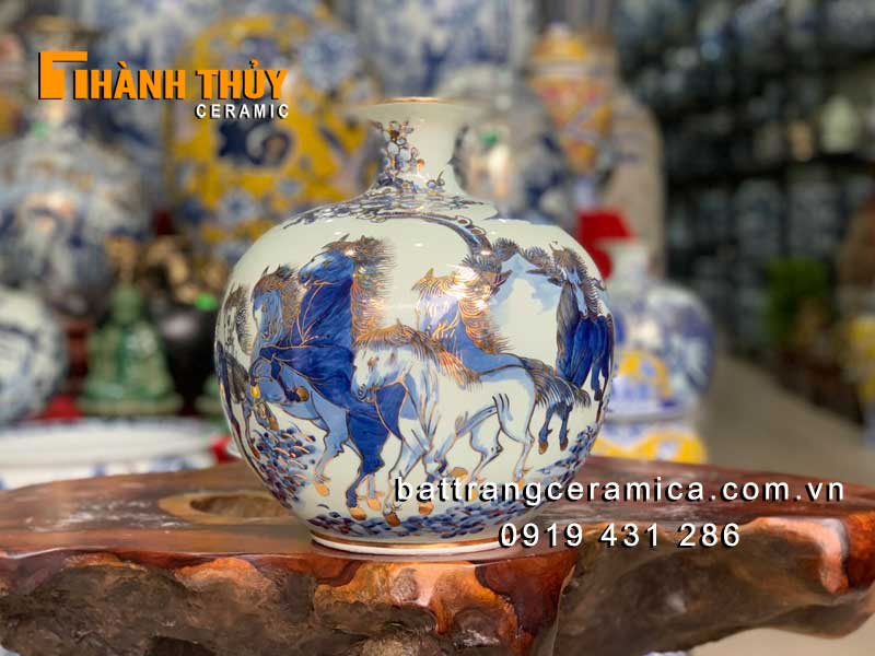 Bình hút lộc Bát Mã vàng 24k cao 30cm quà tặng phong thủy giá tốt
