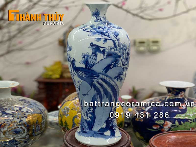 Mai bình tích lộc chim Trĩ hoa lan Bát Tràng cao cấp 45cm sang trọng 