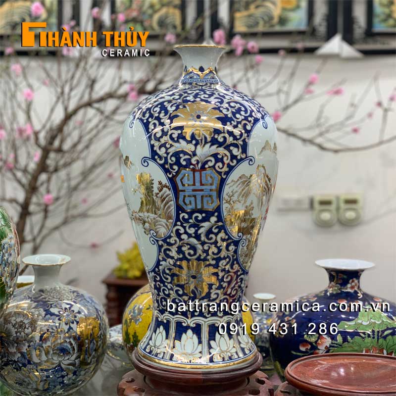 Mai bình sơn thủy nhị cảnh 55cm vàng 24k cao cấp Bát Tràng Mai bình sơn thủy nhị cảnh 55cm vàng 24k cao cấp Bát Tràng