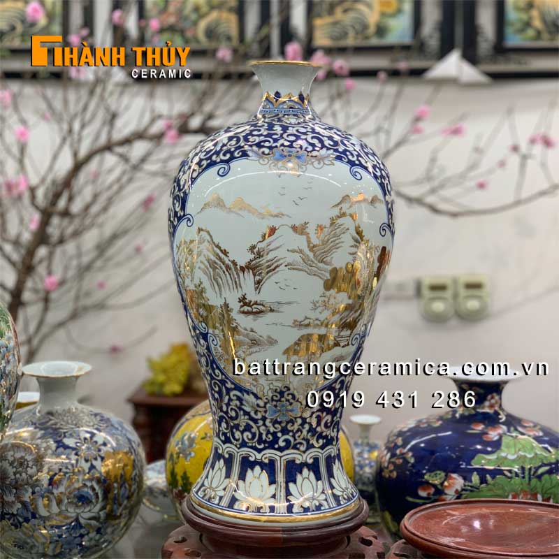 Mai bình sơn thủy nhị cảnh 55cm vàng 24k cao cấp Bát Tràng Mai bình sơn thủy nhị cảnh 55cm vàng 24k cao cấp Bát Tràng