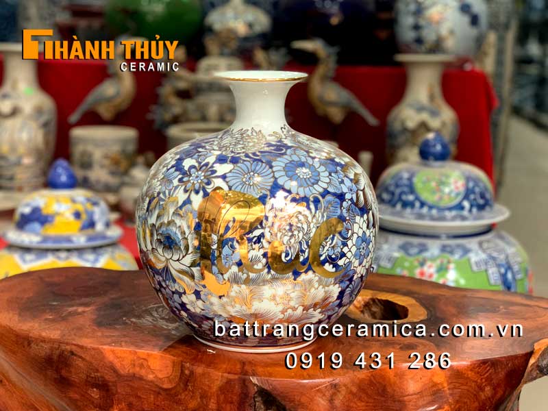 Bình hút lộc Phúc Lộc Thọ vẽ vàng 24k cao cấp quà tặng phong thủy 