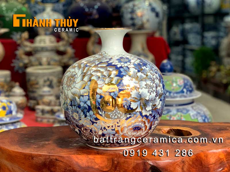 Bình hút lộc Phúc Lộc Thọ vẽ vàng 24k cao cấp quà tặng phong thủy