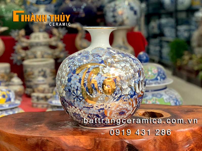 Bình hút lộc Phúc Lộc Thọ vẽ vàng 24k cao cấp quà tặng phong thủy