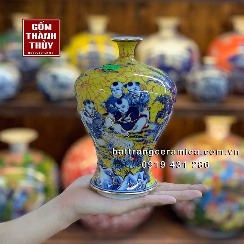 Mai bình Bách Nhi vẽ vàng 24k mini cao cấp quà tặng phong thủy Mai bình Bách Nhi vẽ vàng 24k mini cao cấp quà tặng phong thủy