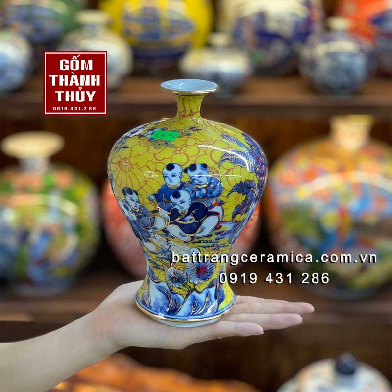 Mai bình Bách Nhi vẽ vàng 24k mini cao cấp quà tặng phong thủy 