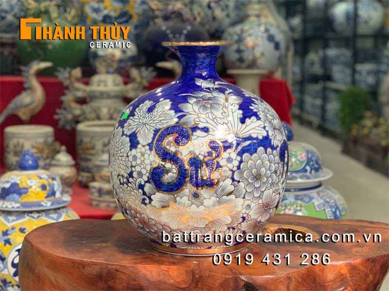 Bình hút tài lộc Vạn Sự Như Ý 40cm gốm sứ vàng 24k cao cấp