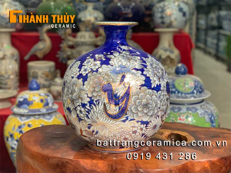 Bình hút tài lộc Vạn Sự Như Ý 40cm gốm sứ vàng 24k cao cấp
