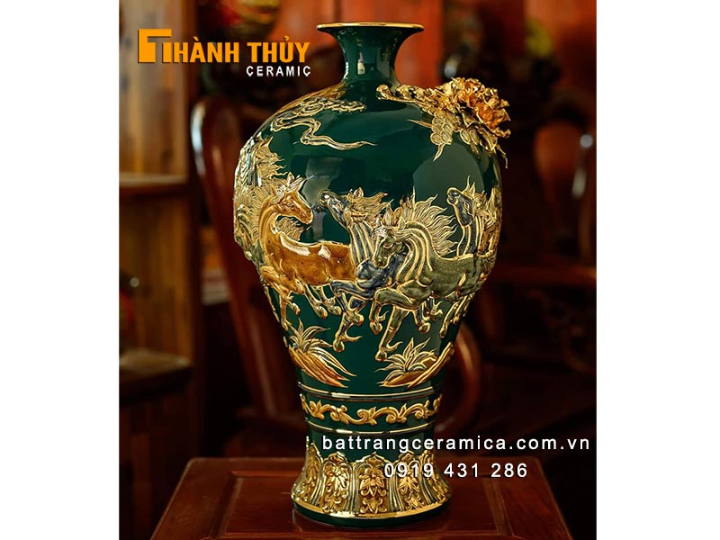 Mai bình mã đáo thành công xanh ngọc lục bảo 55cm sang trọng hút tài lộc 