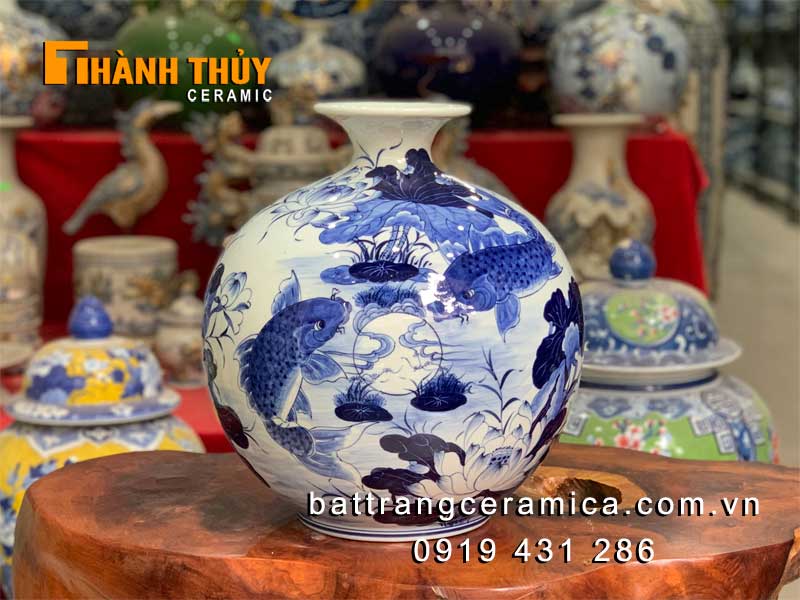 Bình hút lộc cá chép hoa sen Bát Tràng cao cấp tặng may mắn 