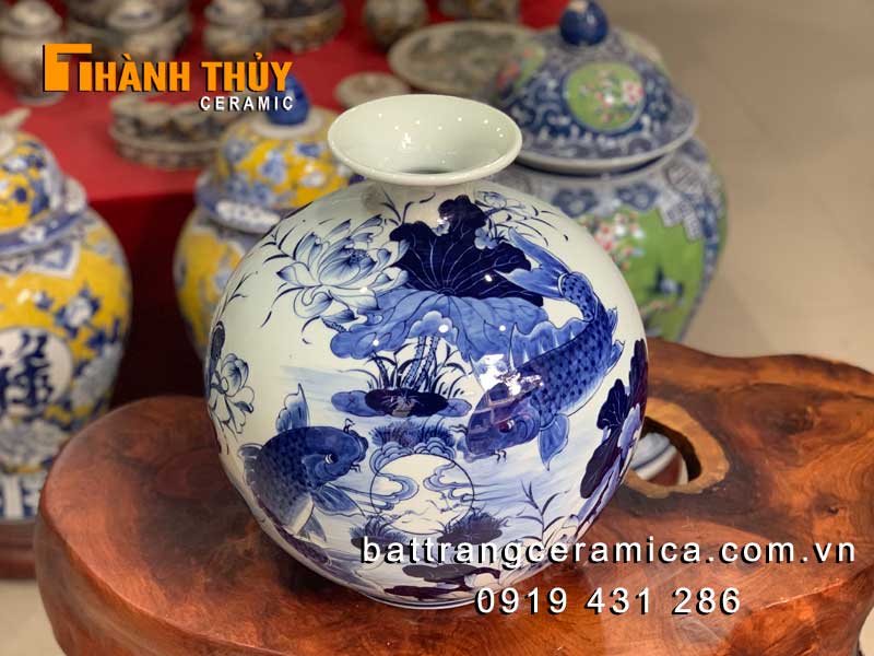 Bình hút lộc cá chép hoa sen Bát Tràng cao cấp tặng may mắn