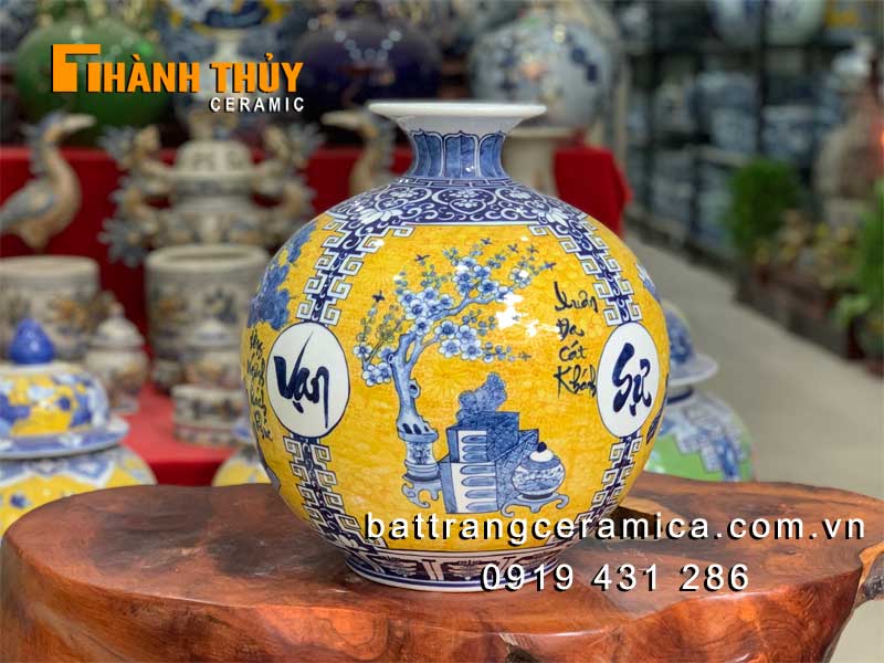 Bình hút lộc Vạn Sự Như Ý 35cm gốm sứ vàng cao cấp sang trọng 