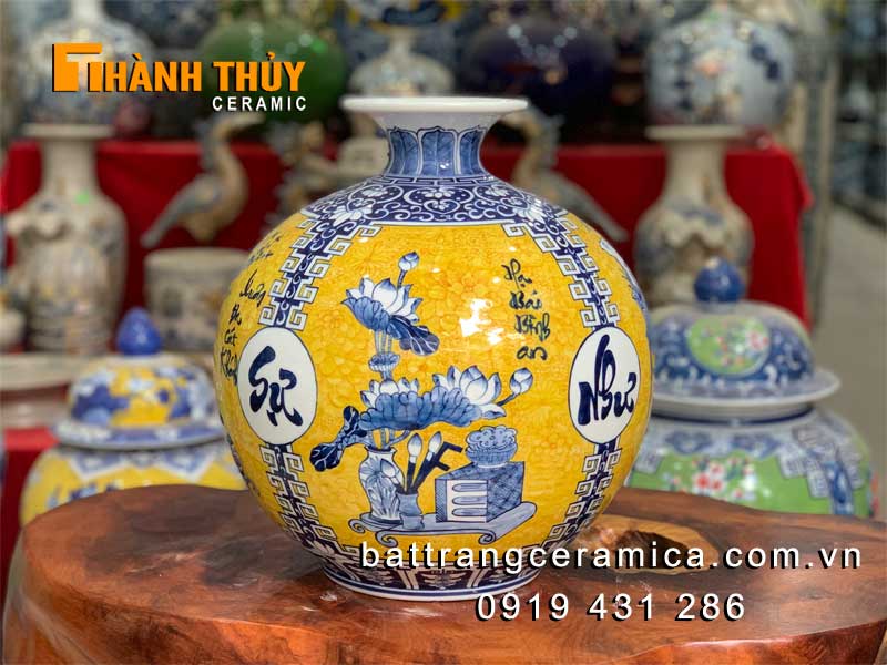 Bình hút lộc Vạn Sự Như Ý 35cm gốm sứ vàng cao cấp sang trọng