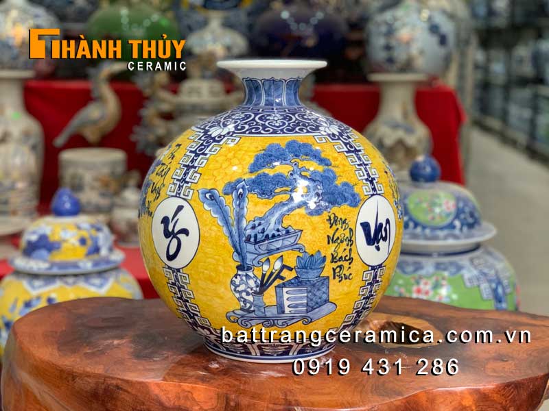 Bình hút lộc Vạn Sự Như Ý 35cm gốm sứ vàng cao cấp sang trọng