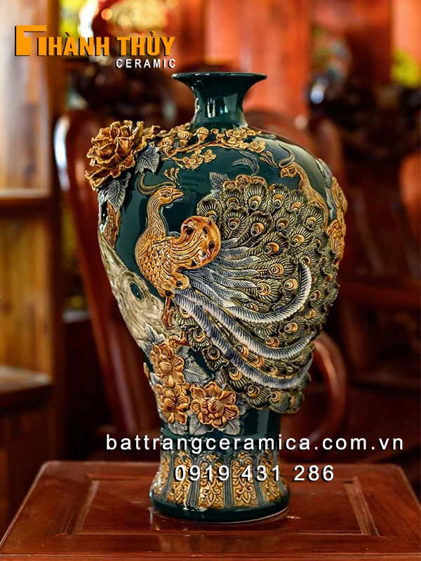 Mai bình tích lộc Công Đào 55cm đắp nổi phong thủy tài lộc may mắn Mai bình tích lộc Công Đào 55cm đắp nổi phong thủy tài lộc may mắn