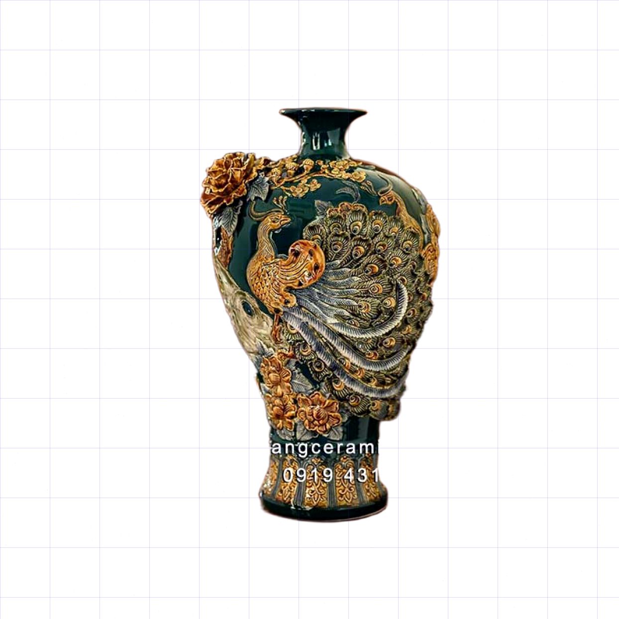 Mai bình tích lộc Công Đào 55cm đắp nổi phong thủy tài lộc may mắn 