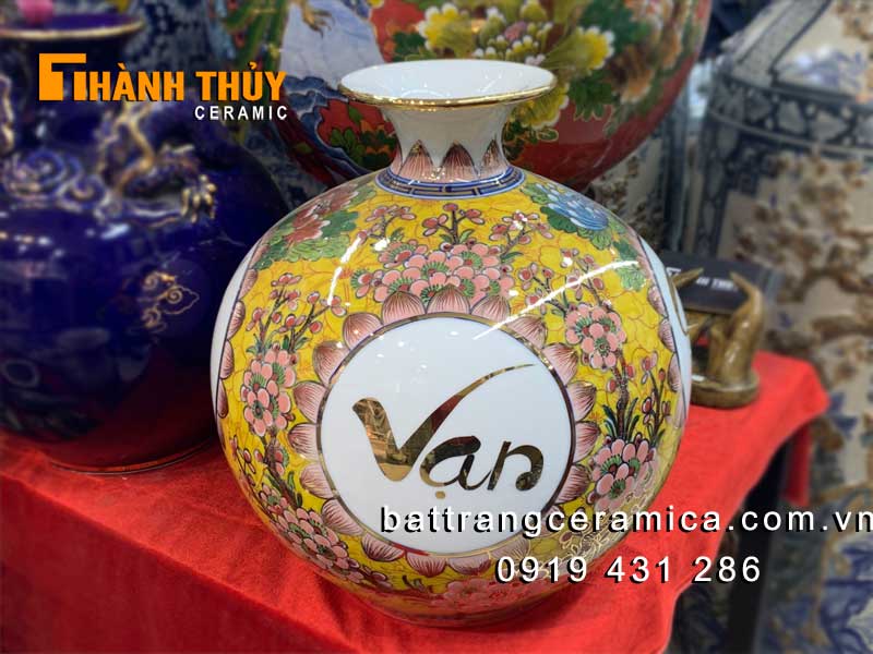 Bình hút lộc Vạn Sự Như Ý 30cm Bát Tràng cao cấp vàng 24k