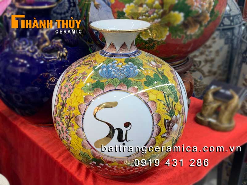 Bình hút lộc Vạn Sự Như Ý 30cm Bát Tràng cao cấp vàng 24k