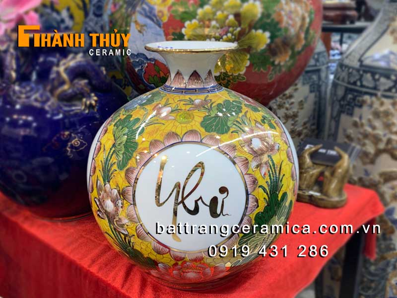 Bình hút lộc Vạn Sự Như Ý 30cm Bát Tràng cao cấp vàng 24k