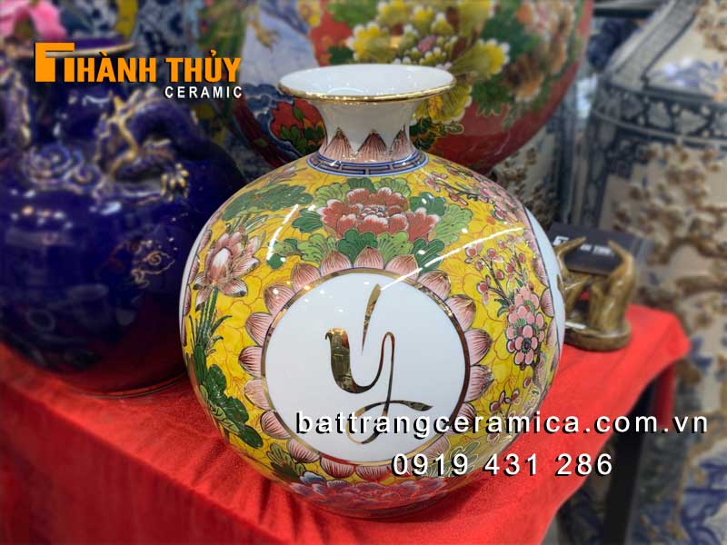 Bình hút lộc Vạn Sự Như Ý 30cm Bát Tràng cao cấp vàng 24k