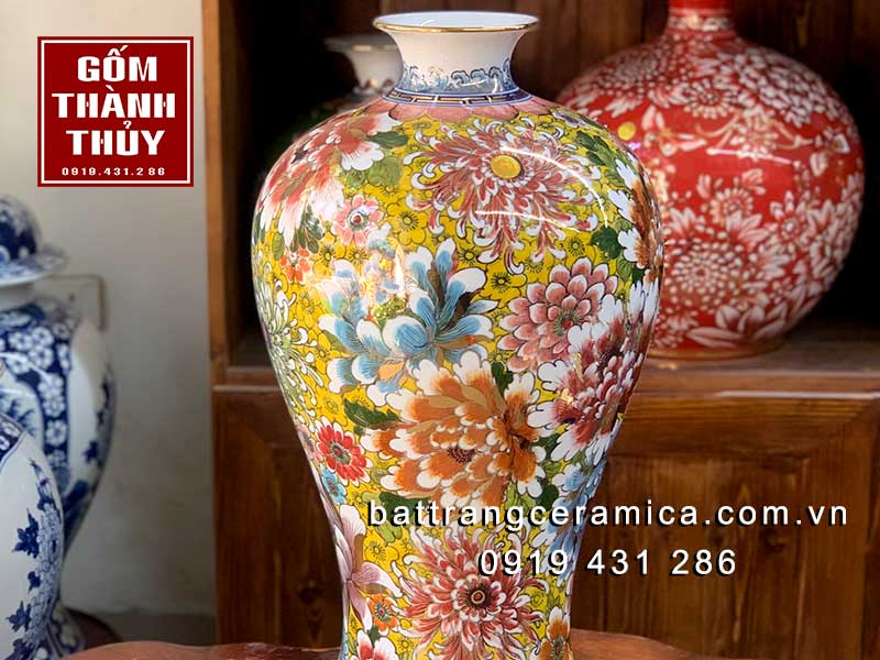 Mai bình phú quý ngàn hoa 60cm vẽ vàng 24k gốm sứ Bát Tràng đẹp