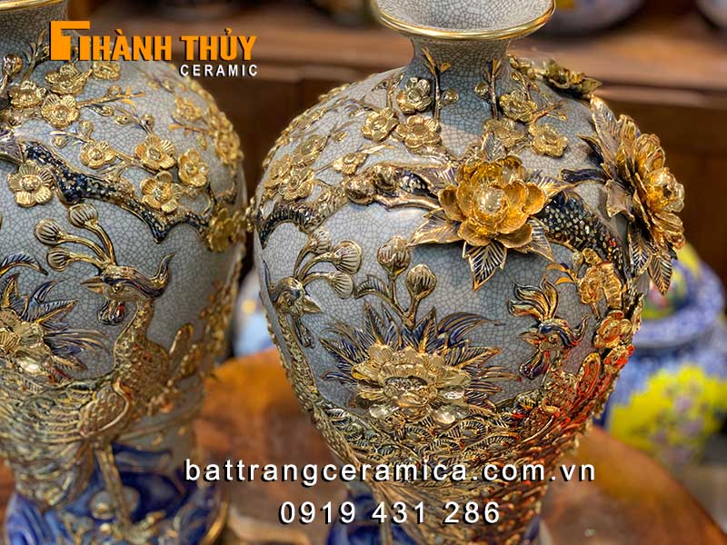 Mai bình tích lộc 24k vàng phong thủy Bát Tràng sang trọng