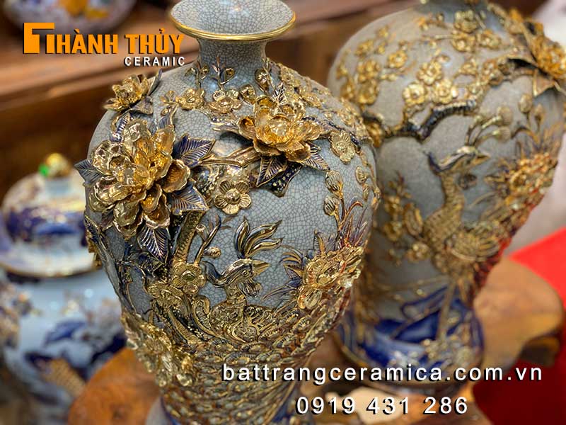 Mai bình tích lộc 24k vàng phong thủy Bát Tràng sang trọng