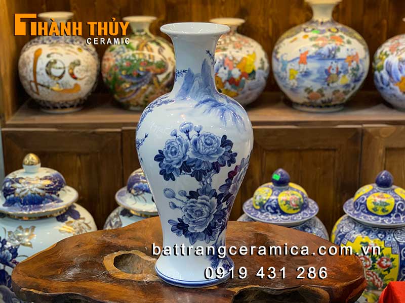 Bình tích lộc chim công hoa đào 52cm phong thủy may mắn