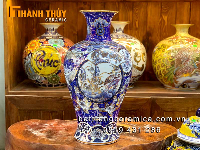 Bình chiêu tài bảo tiên liên hoa 50cm gốm sứ Bát Tràng vàng cao cấp