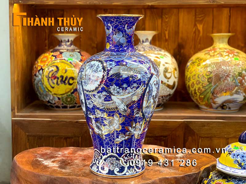 Bình chiêu tài bảo tiên liên hoa 50cm gốm sứ Bát Tràng vàng cao cấp